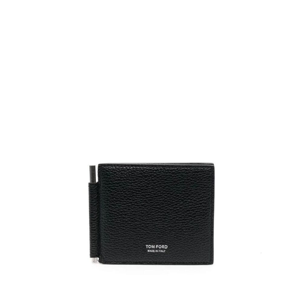 Tom Ford Men Grained Leather Money Clip Bi-Fold Wallet